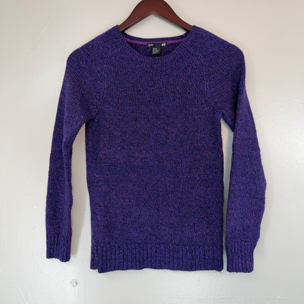 HM Basic Purple Marl Knit Crewneck Sweater Womens XS Long Sleeve Raglan Pullover